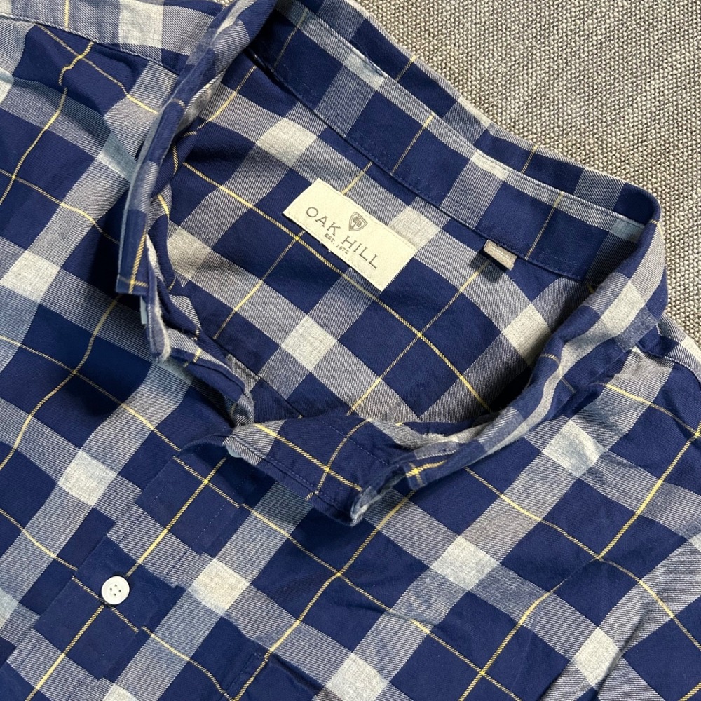 Oak Hill Button Down Shirt Mens 3XL Blue Grey Plaid Cotton Long Sleeve Big Tall